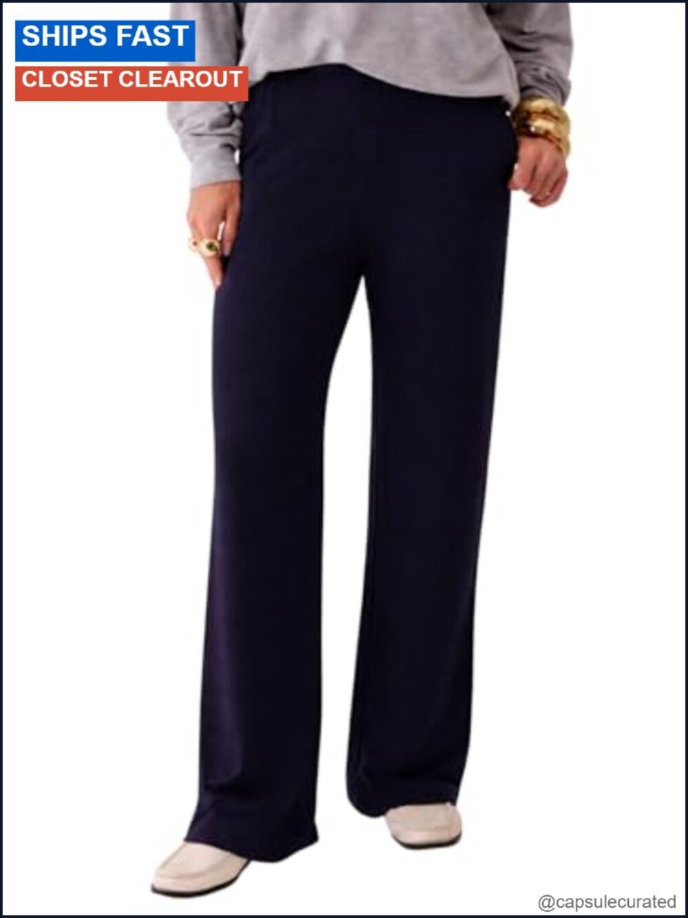 French Terry Wide Leg Pull On Pants Relaxed Silhouette